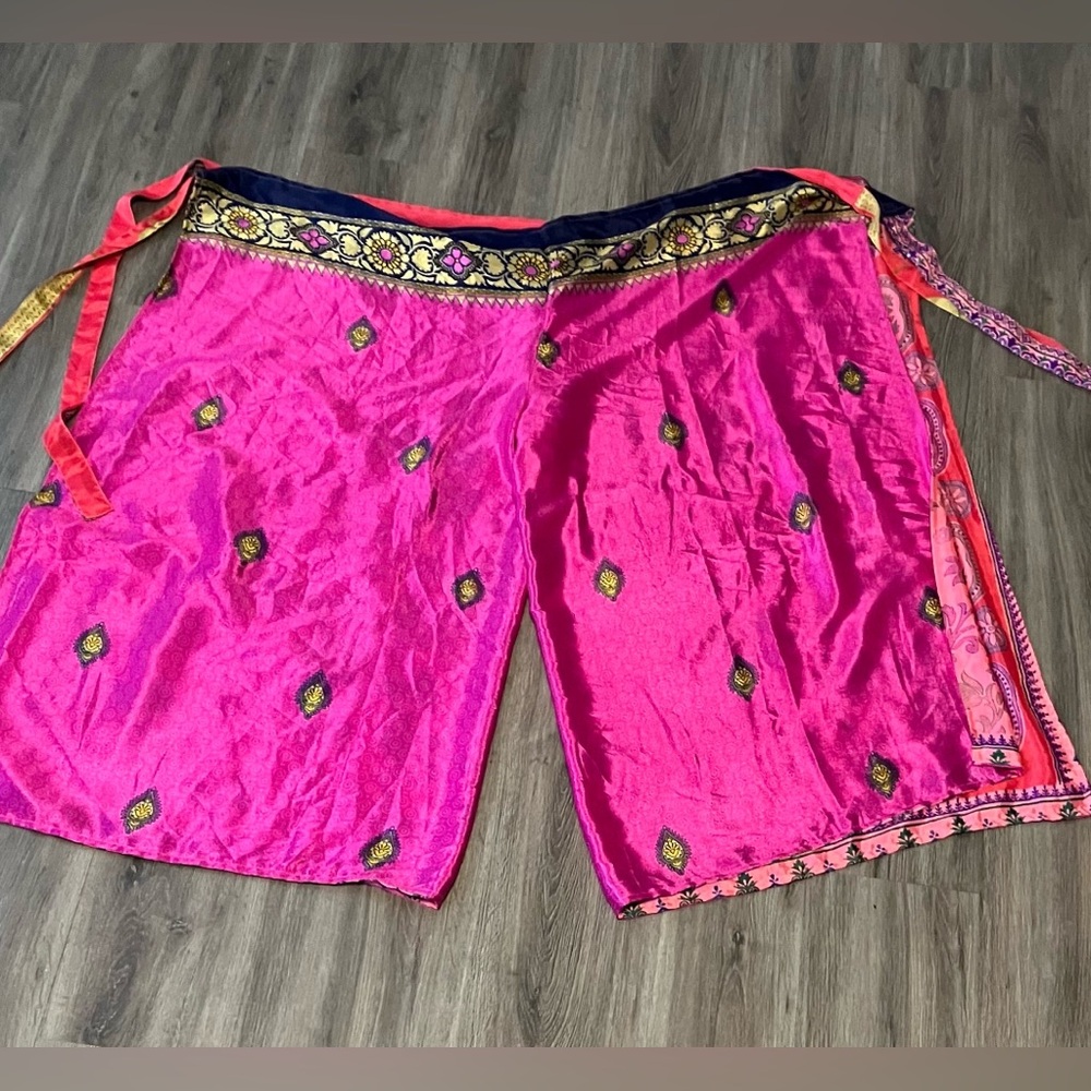 Handmade Reversible Silky Pink Wrap Pants XL - Picture 2 of 4